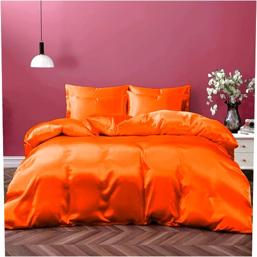 Hariom Decore Satin 3 Piece Silk Like Duvet Cover Set,Ultra Soft and Breathable Bedding Set with 1pc Duvet Cover Zipper Closure & 2Pillow Cover.(Orange,Queen)