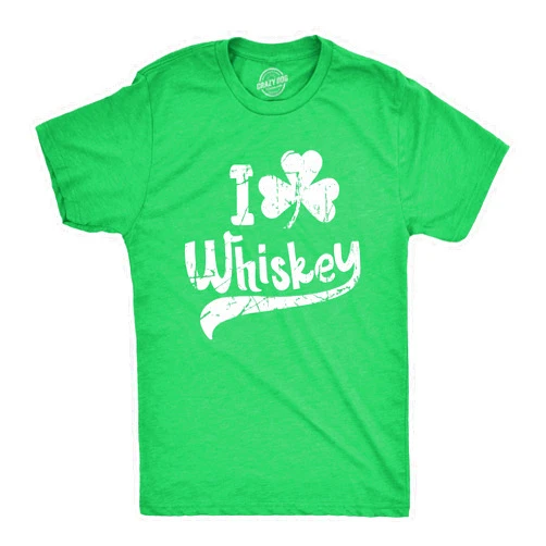 Crazy Dog T-Shirts Mens Funny T Shirts I Clover Whiskey St Patricks Day Drinking Tee for Guys