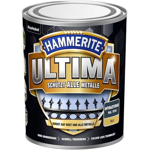 Hammerite Ultima Metal Protection Paint Rust 5379759, 750ml Matt Anthracite Grey RAL 7016