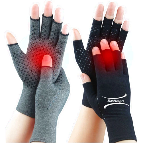 Tianhengyi 2 Pairs Arthritis Gloves for Pain Relief, Compression Gloves for Arthritis, Carpal Tunnel, Osteoarthritis, Joint, Typing, Driving, Fingerless Hand Gloves for Women Men (L, Grey and Pure Black)