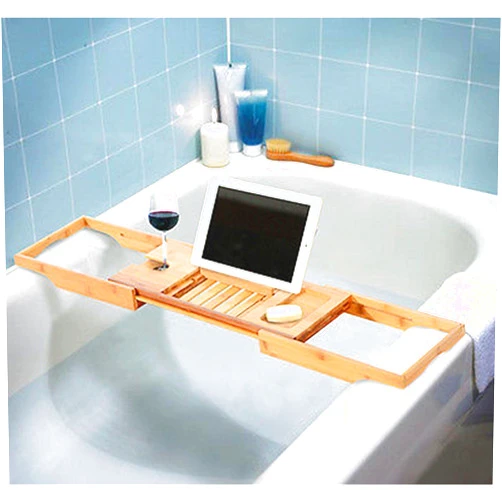 LEGENDARY-YES Bathtub Rack Bamboo Shelf Shower Tub Book Reading Tray Holder Stand Expandable