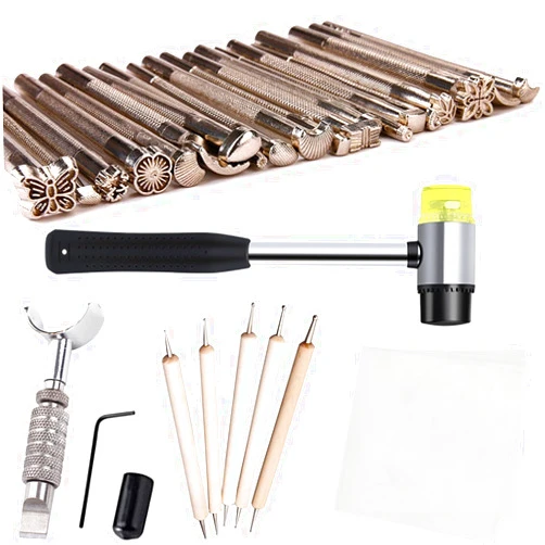 Moriahan Leather Stamping Tools Kit,Leather Different Shape Saddle Making Stamp Punch Set,Leather Carving Tools Kit with Leather Working Hammer, Swivel Knife,Tracing Paper and Tracing Pen