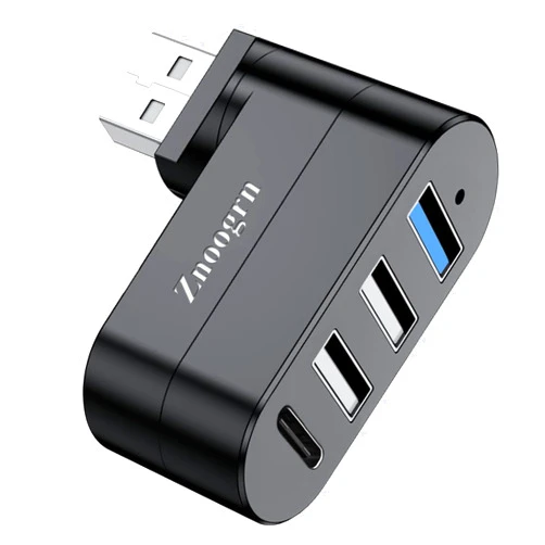 Znoogrn 【Upgrade】 4 Ports USB 3.0 Hub (90°/180° Degree Rotatable), USB Multiport Rotating Hub with USB C Power/Data Port, USB Extender for Laptop, Camera, PC, Xbox, MacBook Pro and More