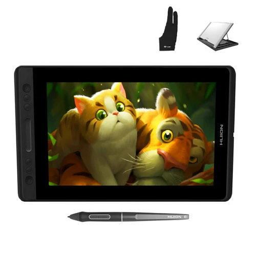 HUION KAMVAS Pro 13 GT-133 Pen Display 13.3 in- Battery-Free Digital Pen PW507, Replacement Pen Nibs 10PCS with Pen Holder, Adjustable Stand ST300 and Black Artist Glove Included