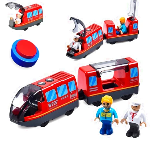 HYPERLIVING Battery Operated Trains Set for Wooden Train Track (w/Sound & Magnetic Connection), Powerful Engine Red Action Locomotive Trains Set Compatible with Thomas, Brio, Chuggington - Train Toys for Toddlers