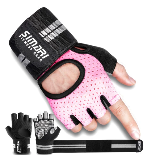 SIMARI Breathable Workout Gloves for Men Women, Padded Weight Lifting Gloves with Wrist Wraps Support, Full Palm Protection, Grip for Gym Training, Fitness, Weightlifting, Exercise Fingerless Black