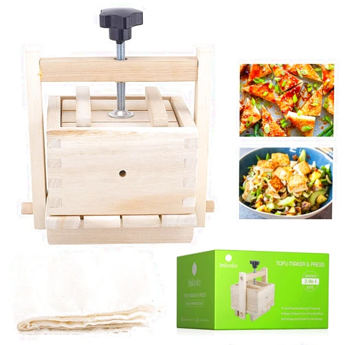 Inkesky Tofu Cheese Maker & Press with Cloth, 2-In-1 Kit, Made Of Wood