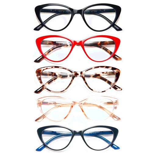 EYEURL 5-Pack Cat Eye Reading Glasses for Women- Men Blue Light Blocking Glasses Stylish Computer Readers for Women Anti Eyestrain & Glare with Spring Hinges,1.5