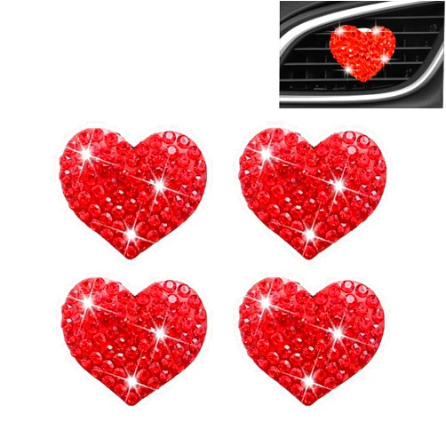 SPANICE Heart Car Air Vent Clips, 4 Pcs (Red, Unscented)