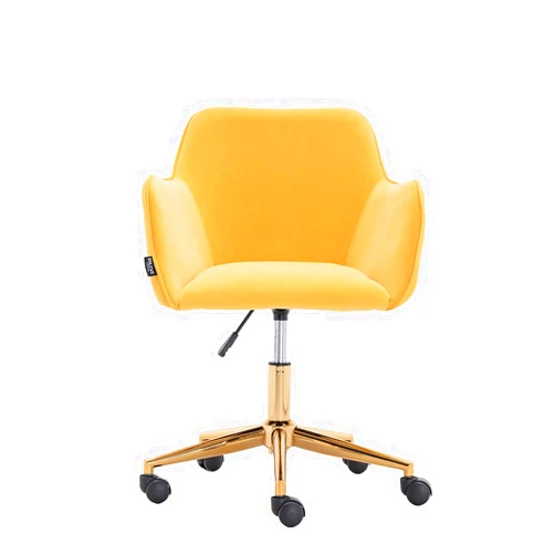 Vowoo Modern Home Office Desk Chairs with Wheels and Armrest Swivel Ergonomic Desk Chair,Cute Velvet Task Chair,Adjustable Computer Chairs for Bedroom (Yellow)