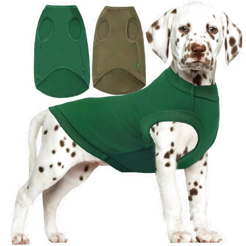 SyChien Dog Plain Shirts,Solid Dogs Clothes,Lightweight Stretchy Doggy Tee Shirt,Sleeveless Blank Puppy Chihuahua Cats Samll Costumes,Army & Deep Green S