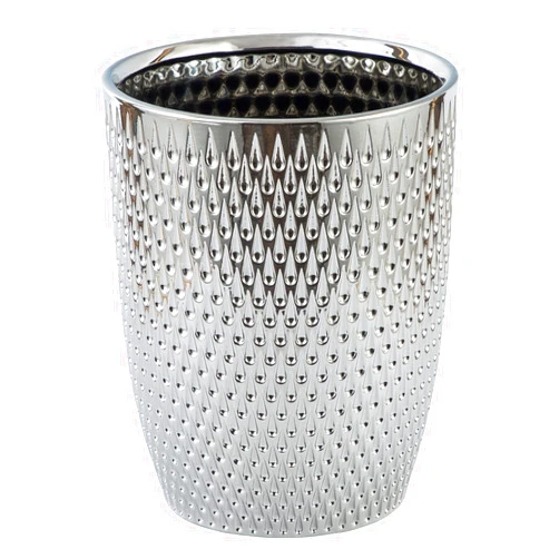 BASDHE Modern Round Silver Small Trash Can Wastebasket, Garbage Container Bin for Bathrooms, Powder Rooms, Kitchens, Home Offices - Durable Ceramics - Round