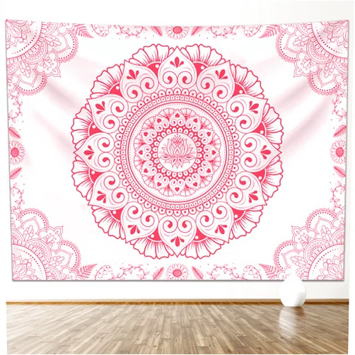 KJHL Pink Bohemian Lotus Mandala Tapestry Wall Hanging for Bedroom, Boho Room Decor Aesthetic Tapestries for Living Room Dorm 44