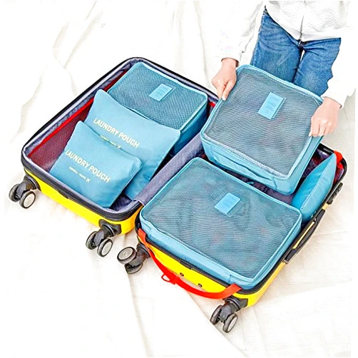 LareinaXXX Pack of 6 Waterproof Packing Cubes-Compression Travel Luggage Organizer-Clothe Storage Bag-Travel Pouch -Laundry Bag (Blue)