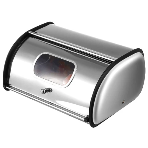UPKOCH Bread Box for Kitchen Countertop Bread Holder Storage Container Bread Bin Stainless Steel with Frosted Acrylic Roll Top Bread Keeper for Cake Buns Loaves Pastries Pancakes Cookies