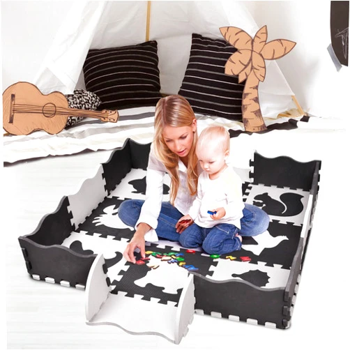FUN LITTLE TOYS 25 PCs Kids Play Mat Interlocking Foam Floor Tiles, Animal Styles Puzzle Mat Soft Non-Toxic Crawling Foam Mat with Fence, Activity Playmat for Toddlers Room Décor