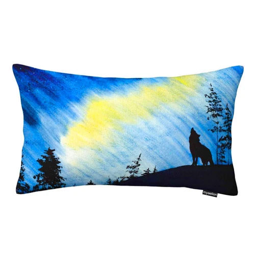 Myaetion Under Aurora Throw Pillow Covers Borealis Wolf Roaring Up Into Sky Cushion Cover Comfortable Soft Breathable Home Decor Pillowcase 12x20 Inches, PILLOW-CASE-BZHENT0442