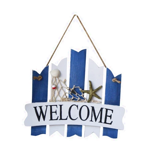 BESPORTBLE Front Door Garland Coastal Welcome Door Sign Door Decor Decoraciones Para Salas De Casa Beach Welcome Sign Nautical Wreath Sign for Front Door Seaside Sign Board Bamboo White Ocean