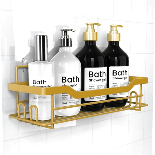 BATHDESIGN Shower Caddy Shelves Organizer Rack, Single Pack Shower Caddy, Shower Shelves for Inside Shower, No Drilling Wall Mounted Self Adhesive Shower Shelves, Matte Gold