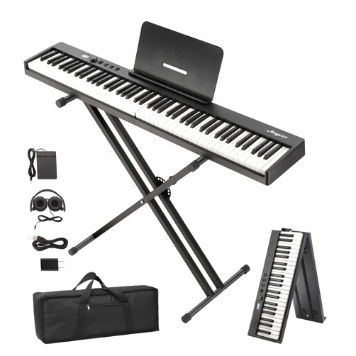 GarveeLife Folding Piano Keyboard,Full Size 88 Key Semi Weighted Keyboards Electric Piano,Portable Keyboard Digital Piano with Stand,Sustain Pedal,Headphones,Handbag,Bluetooth,USB MIDI for Beginner