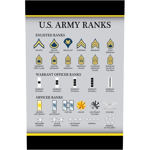 Poster Foundry United States Army Rank Chart US Army Ranks Poster Reference Enlisted Officer Military Cool Wall Art Print Poster 12x18