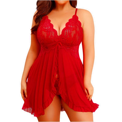 Avidlove Plus Size Lingerie for Women Sexy Lingerie Dress Lace Babydoll Lingerie V-Neck Open Front Strap Nightdress