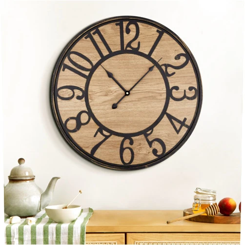 Maxstar Wall Clock Silent Bronze Rustic Farmhouse Metal & Wood Clocks with Arabic Numeral, Battery Operated Wall Clocks Decorative for Living Room Bedroom Office Home Decor 13inch