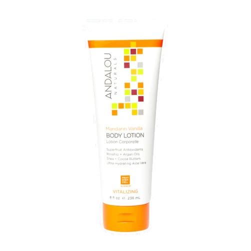 Andalou Naturals Vitalizing Body Lotion, Mandarin Vanilla Body Moisturizer, 8 Oz, Shea Butter, Cocoa Butter, Argan Oil, Rosehip Oil & Aloe Vera, Vegan