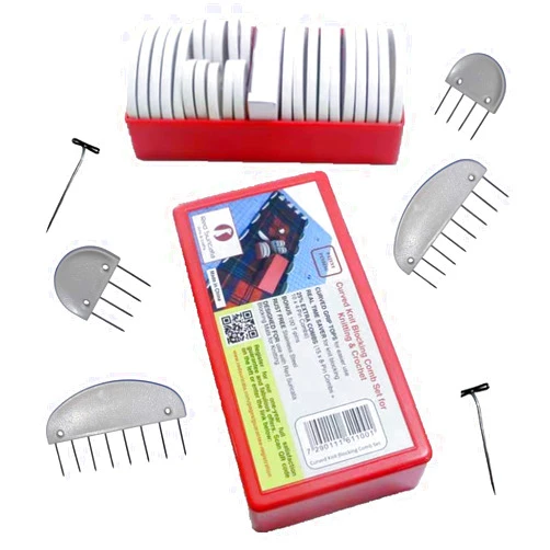 Red Suricata Curved Knit Blocking Combs Set of 25 Curved Edge Blockers for Knitting & Crochet Projects Extra 100 T pins Use with Blocking Mats - Patent Pending (25 Blockers - 2 Sizes)