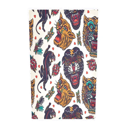 YETTASBIN Tiger Tattoo Kitchen Dish Towel 4 Pack, Soft Absorbent Dishcloths Reusable Hand Towel Washable Tea Towels for Home Kitchen Bar Table Decor, 28 x 18 Inch