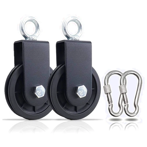 SERTT Gym Pulley System, Fitness Swivel Pulley Wheel with Hanging Strap Carabiner, Swivel Pulley Block for DIY Home LAT Pulldown and Lift Cable Machine
