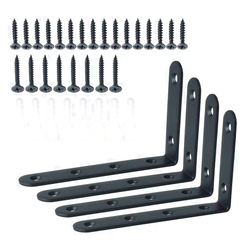Alise Floating Shelf Brackets,Black Bracket for Shelves Heavy Duty L Wall Bracket Corner Brace,Joint Angle Bracket for Hanging Support,5x3 Inch(Pack of 4)