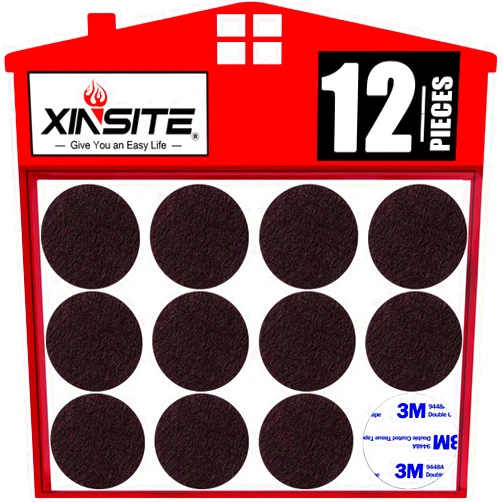 XINSITE Felt Furniture Pads, 12pcs 1-1/2 Inch Self Adhesive Furniture Pads Round Brown Felt Pads for Furniture on Hardwood Floors Protectors for Furniture Legs Thick Anti Scratch Reduce Noise Chair Felt Pads
