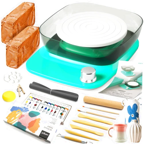 ToyUnited Mini Pottery Wheel for Beginners: Complete Pottery Kit for Beginners with Air Dry Clay - Sculpting Clay Tools & Arts Supplies Arts - Crafts for Girls Ages 4-8 Crafts Kits for Kids Ages 8-12