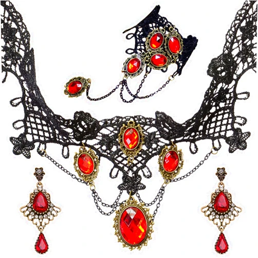 Taichell Halloween Costume Accessories for Women Black Red Choker Necklace Bracelet Earrings Set Gothic Jewelry Accessories Halloween Cosplay