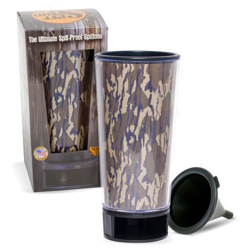 Spit Bud SPITBUD.COM Mossy Oak Bottomland Camo - The Ultimate Spittoon Chew - Portable Dip & Snuff Cup with Lid, Pop Tab, Spill-Proof Funnel, Can Cutter & Holder - Fit in Cup Holders - Holds 8oz - Made in USA