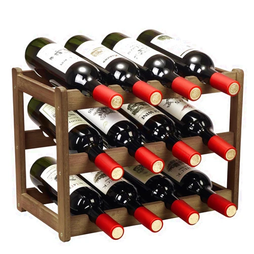 Homevany Bamboo Wine Rack, Sturdy and Durable Wine Storage Cabinet Shelf, Wine Racks Countertop for Pantry - 3 Tiers 12 Bottle Wine Rack, Moca