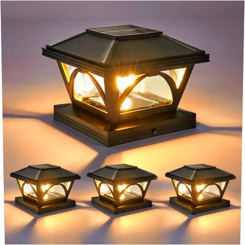 ENSLI Solar Post Lights Outdoor, 4 Pack Brighter Fence Post Solar Lights Outdoor, Auto On/Off Waterproof Solar Post Cap Lights, Solar Powered Deck Fence Post Lights for 4x4 5x5 Vinyl Wooden Posts