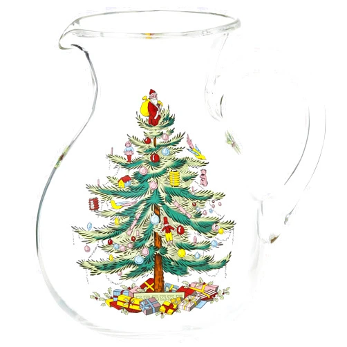 Portmeirion Spode Christmas Tree Glass Pitcher with Handle - Festive Holiday Beverage Server, Seasonal Drinkware for Entertaining, 6 Pint Capacity, Classic Glass Serveware - Celebrate Christmas Traditions