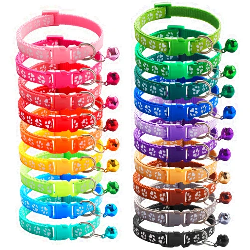 HOLLIHI 19 pcs Set Whelping Puppy ID Collars with Bells - Soft Nylon Adjustable Breakaway Safety Dog Collars for Newborn Pets Kittens and Puppies, Paw Print