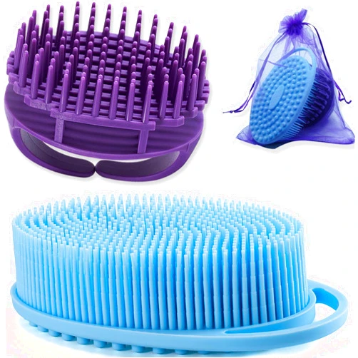 MICARA Silicone Body Scrubber and Rubber Scalp Scrubber, MICARA Soft Silicone Loofah, Gentle Scalp Brush, 2 Pack Shower Scrubber for Body, Exfoliating Body Scrubbers for Sensitive Skin, Lathers Well, Blue