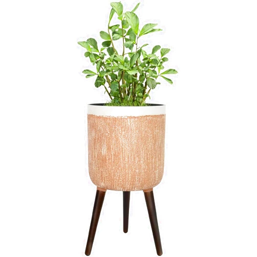Fuxuiwy Mid Century Planters for Indoor Plants with Stand Legs, Vintage Tall Decorative Flower Plant Pots with Drainage Holes for Living Room, Office, Garden or Balcony, 10 inch- Brown