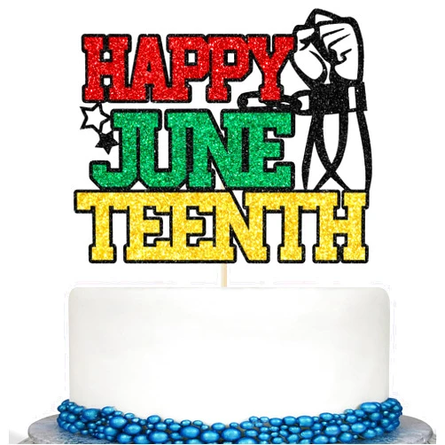 Calarjeta Happy Juneteenth Cake Topper, Juneteenth Day Party Decor, Independence 1865 Freedom Cake Decor, Freedom Day Party Decorations Glitter