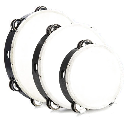 Tosnail 3 Pack 10 Inch, 8 Inch, 6 Inch Wooden Tambourine, Hand Held Drum Bell, Double Rows Metal Jingles, Musical Gift Educational Instrument, Black