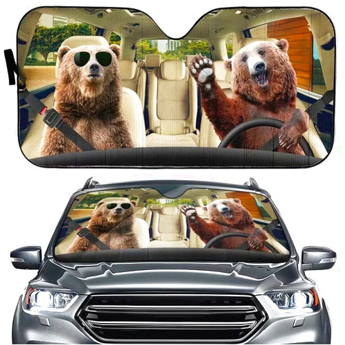 Kwuty Tup Funny Beer Front Window Sun Shade Bear Greets You Car Sun Shield Windshield Sun Reflector Car Seat Sunshade Auto Cover Blocks UV Rays Protector Sun Visor Car Accessories(ZSunshade21072102)