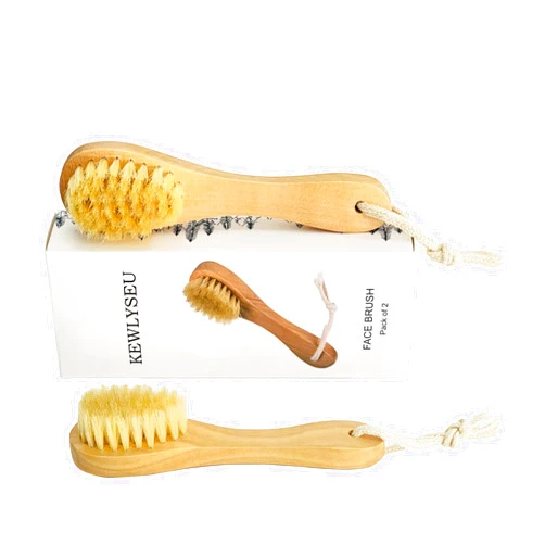 KEWLYSEU Natural Bristles Wooden Face Cleaning Brush Wood Handle Facial Cleanser Nose Scubber Exfoliating Facial Skin Care Pack of 2
