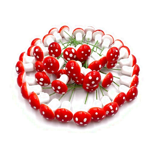 Aliotech 50 Pieces Mini Mushroom Miniatures Artificial Garden Fairy Bonsai Plant Pot Resin Craft Decoration for Home DIY Micro Landscape Decor (Red)
