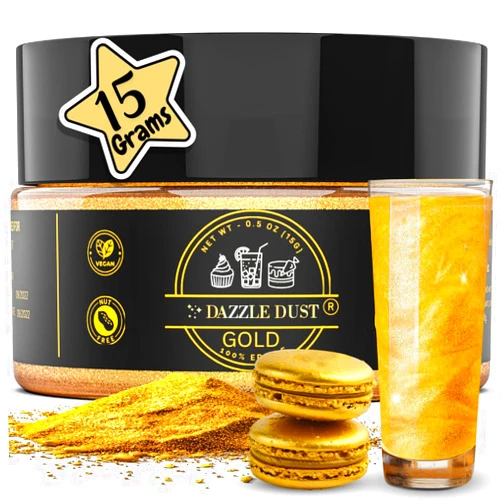 DAZZLE DUST BULK-(15g) Edible Gold Dust, Edible Glitter for cocktails Gold Luster Dust, Gold Edible Glitter For Drinks, Cakes, Edible Gold Paint, Edible Glitter For Cakes,100% Food Safe.