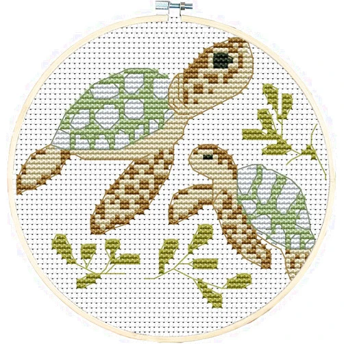 Awesocrafts Cross Stitch Kits Little Turtle Looking for Mom 11CT Stamped Patterns Easy Cross Stitching Embroidery Needlework Kit Supplies (Turtle)