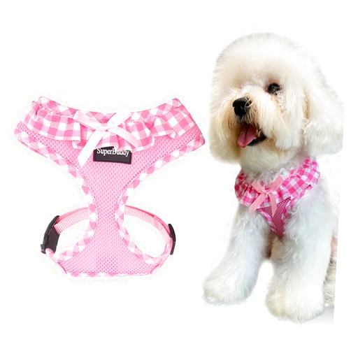 SuperBuddy Upgraded Soft Mesh Dog Harness, Super Breathable Lightweight Pet Harnesses for Puppy Dogs Outdoor Walking, Pink Dog Harness -Medium